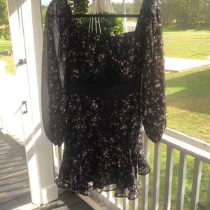 Twosisters the label blk floral dress with cut-out